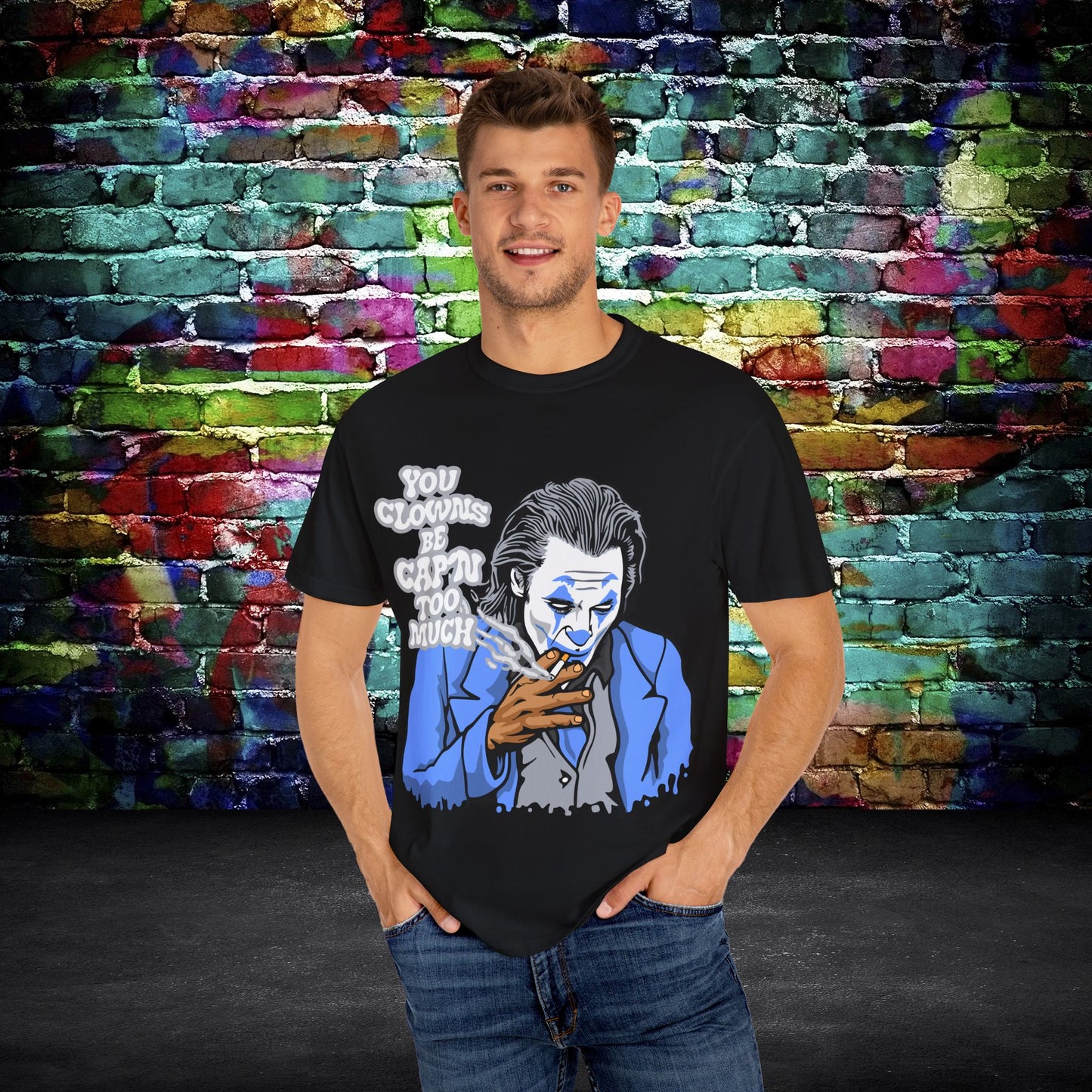 Humorous Joker Comic Art Print T-shirt, Last Laugh Design, Funny Tee, Unisex Shirt, Gift for Comic Book Fans