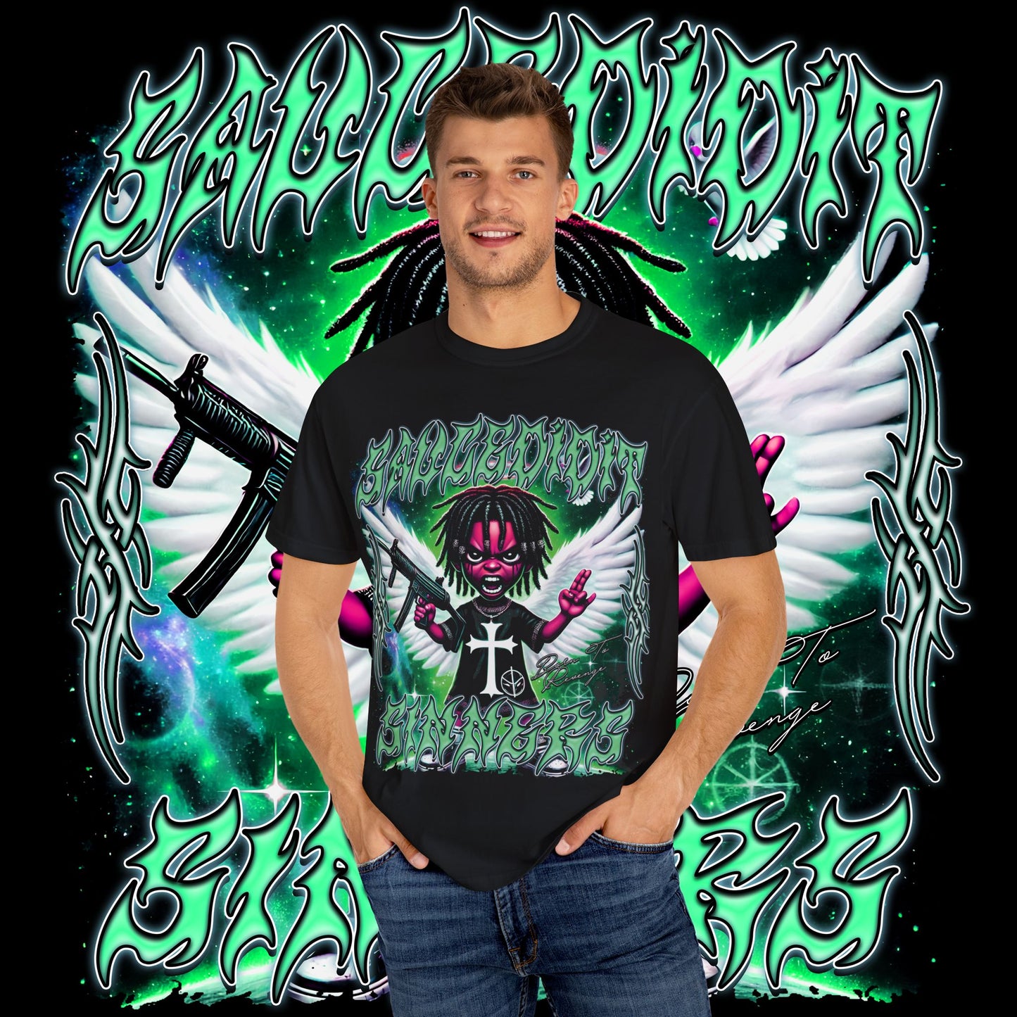 Sinners Green Unisex Garment-Dyed T-shirt