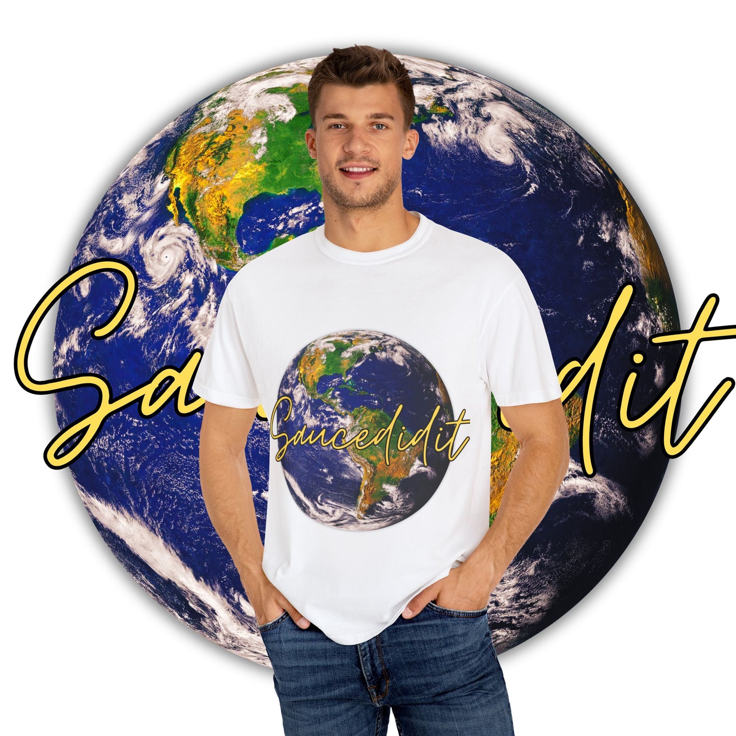 Earth-Themed T-Shirt - Comfortable Garment-Dyed Tee for Eco Lovers, Gift for Earth Day, Trendy Fashion, Casual Wear, Unisex Tee, Earth Day
