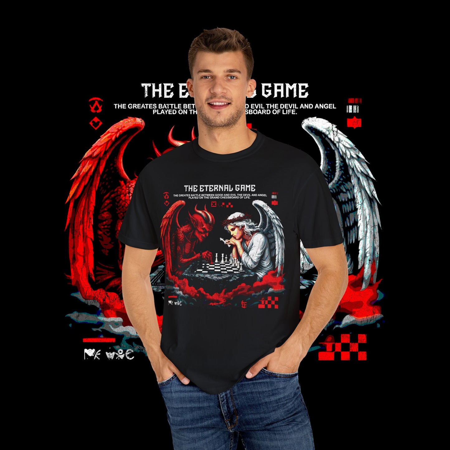 Gamer-Inspired Graphic T-Shirt, Retro Gaming Tee, Unisex Apparel, Angel and Demon Design, Perfect for Gifts & Events