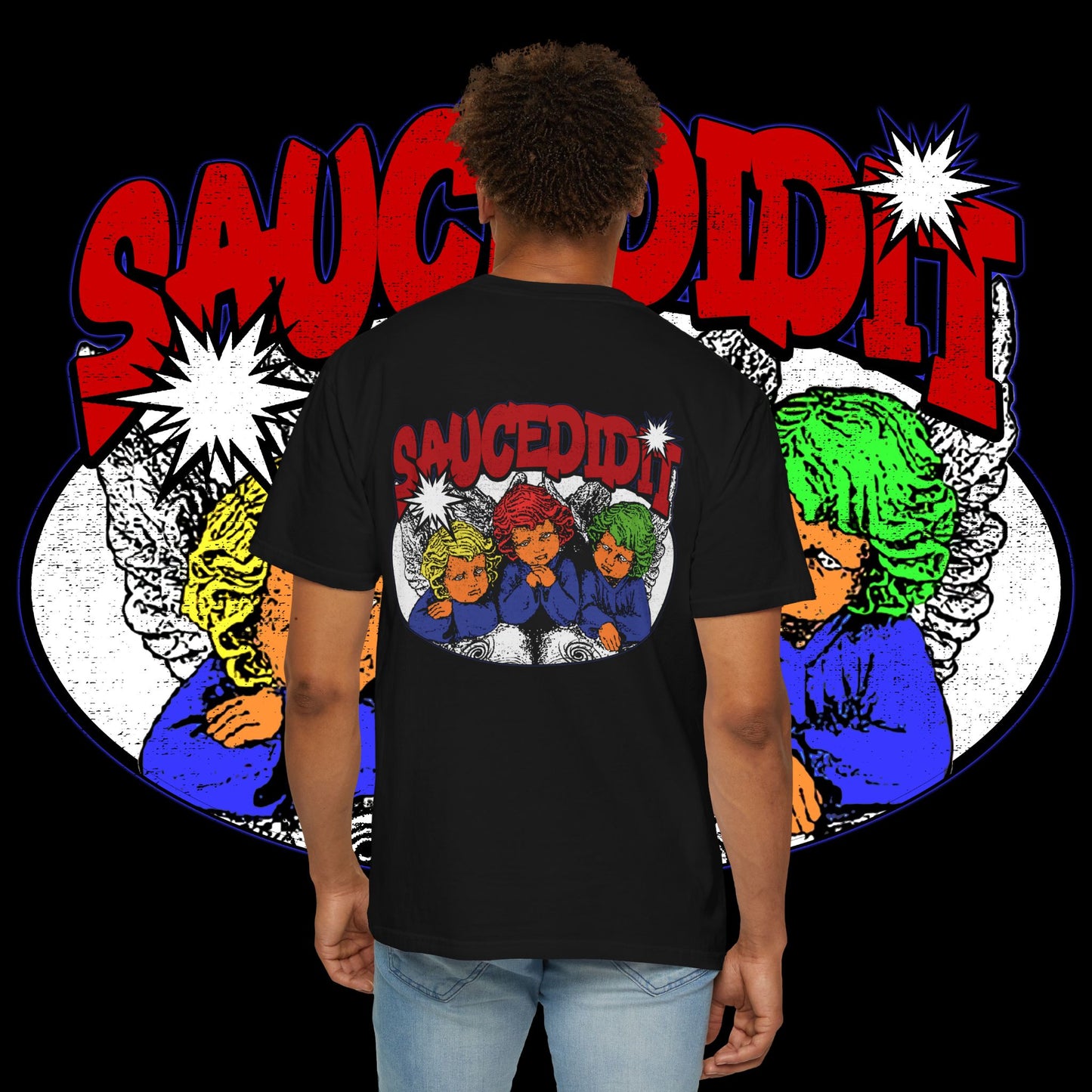 Saucedidit Cartoon Trio Graphic T-Shirt