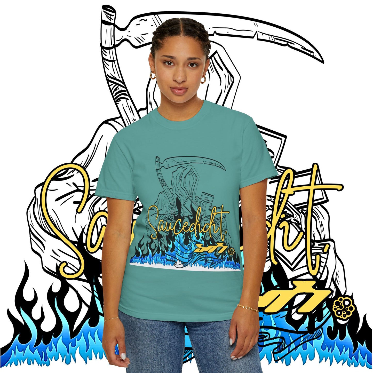 Grim Reaper Flames T-Shirt — "Sacred It" Graphic Tee