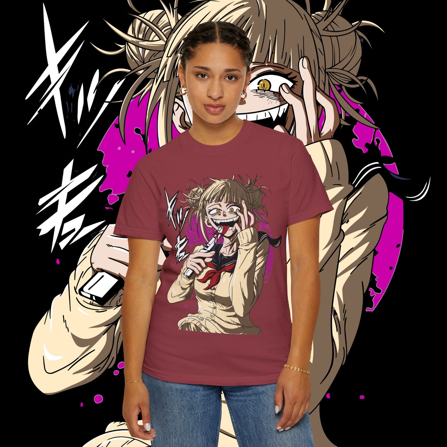 Anime Himiko Toga Unisex Garment-Dyed T-shirt, My Hero Academia, Villain Shirt, Cosplay Tee, Manga Fan Top