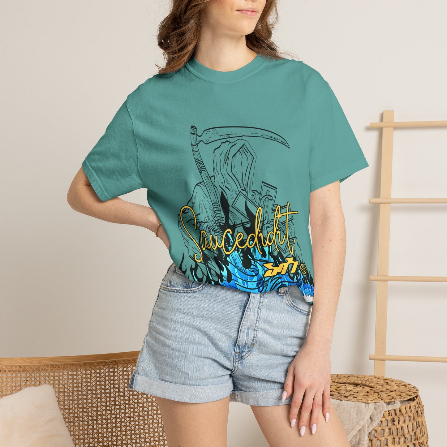 Grim Reaper Flames T-Shirt — "Sacred It" Graphic Tee