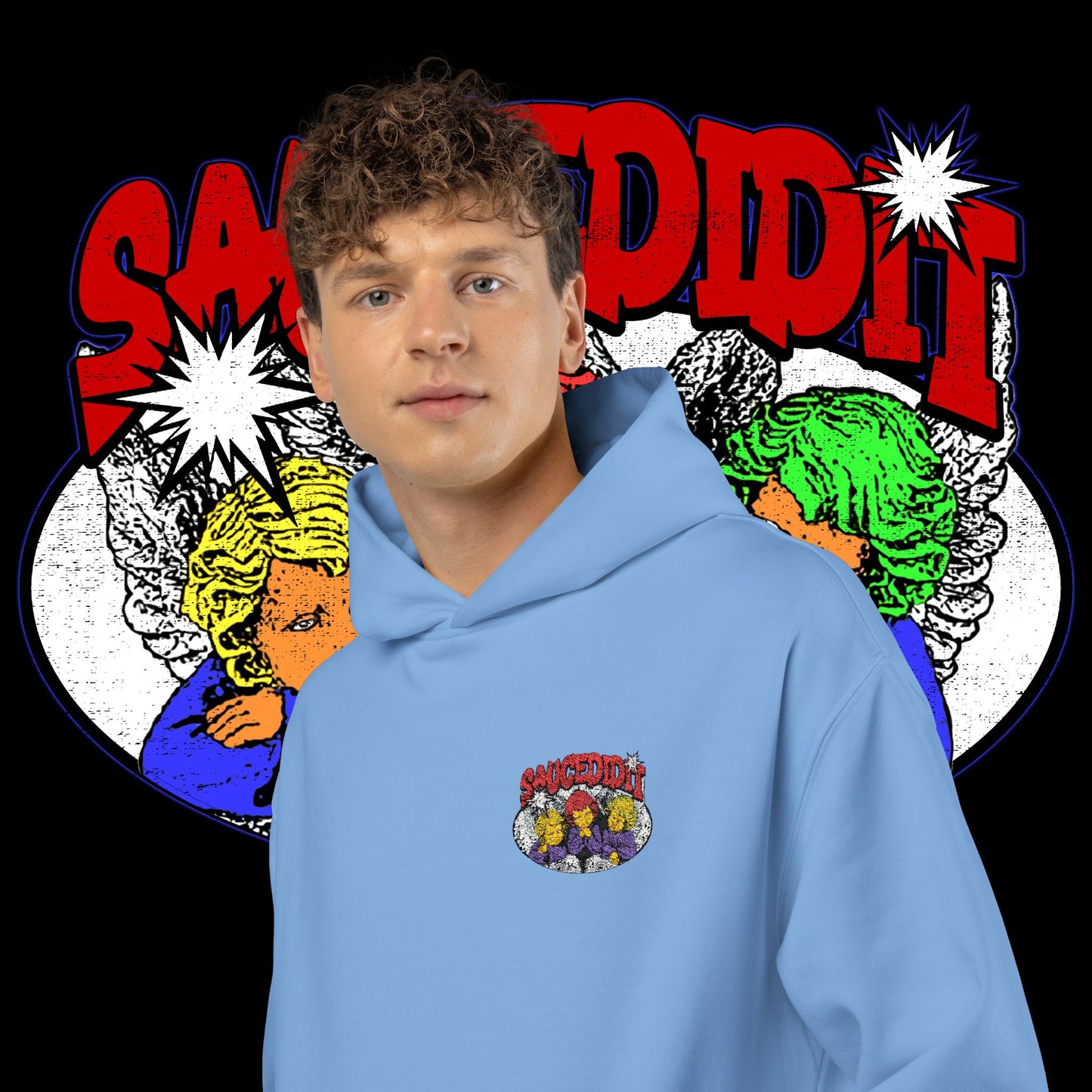 Sauced It Retro Pop Art Hoodie — 'Sauced It' Embroidered Graphic Pullover