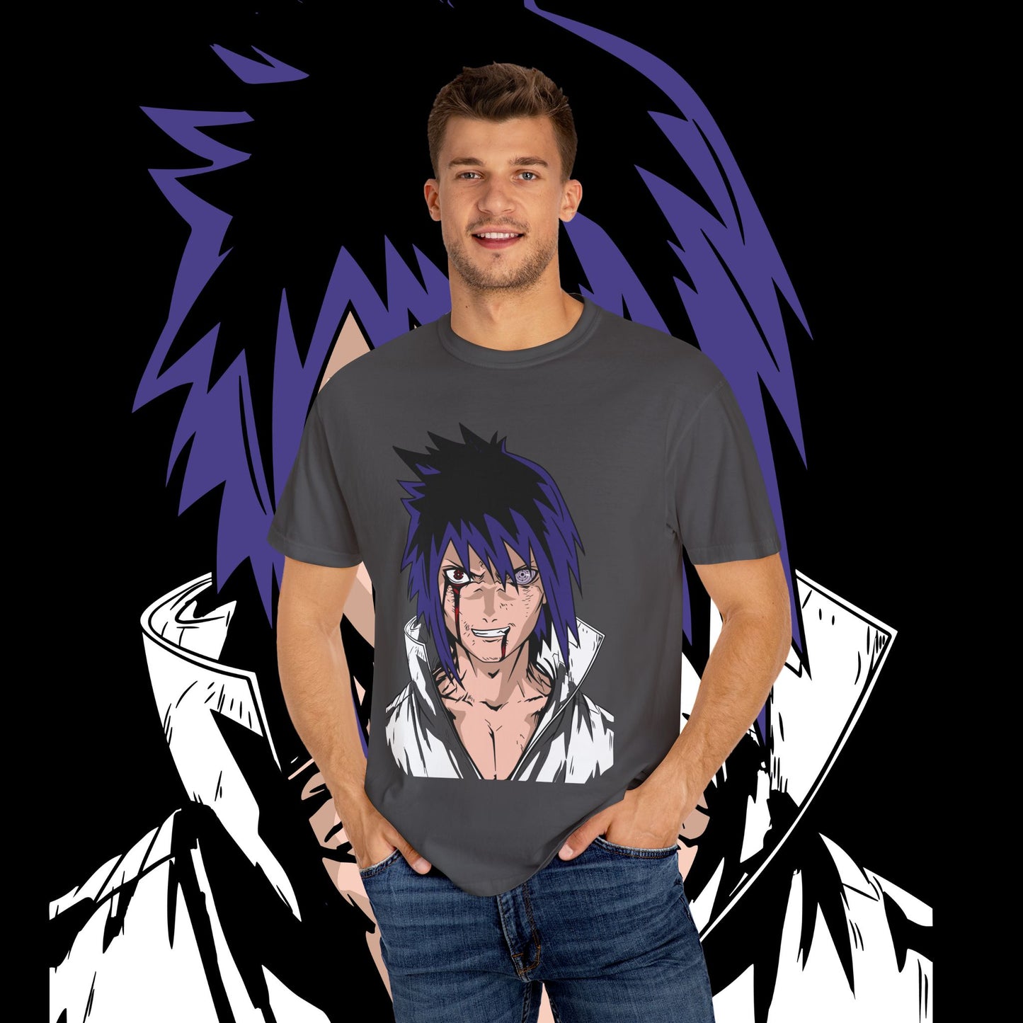 Anime Sasuke Uchiha Unisex T-shirt, Geometric Anime Tee, Japanese Cartoon Shirt, Manga Fan Apparel, Naruto Character Top