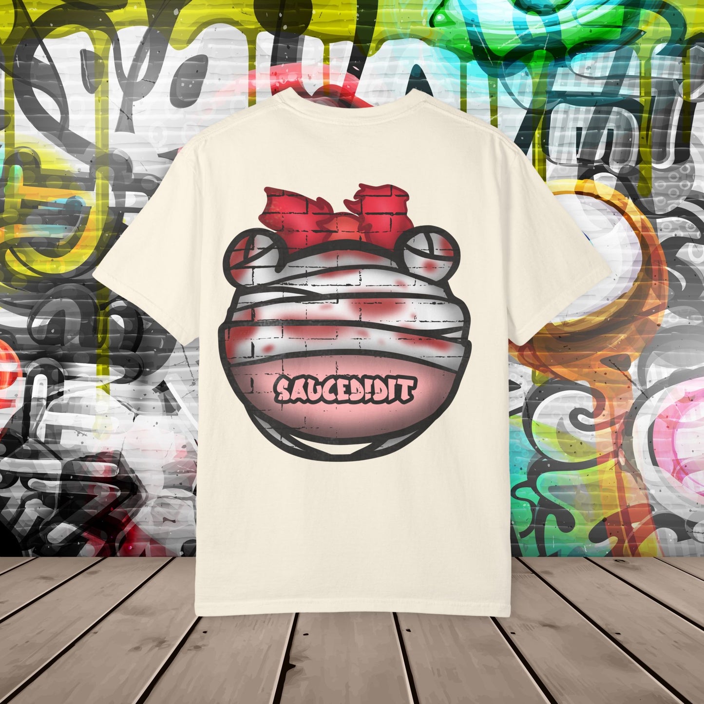 Graffiti Bandage Bear T-Shirt — 'SaucedIt' Streetwear Graphic Tee