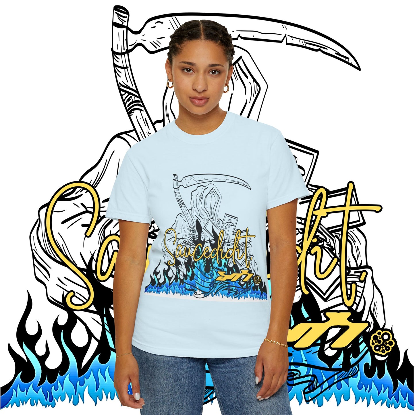 Grim Reaper Flames T-Shirt — "Sacred It" Graphic Tee