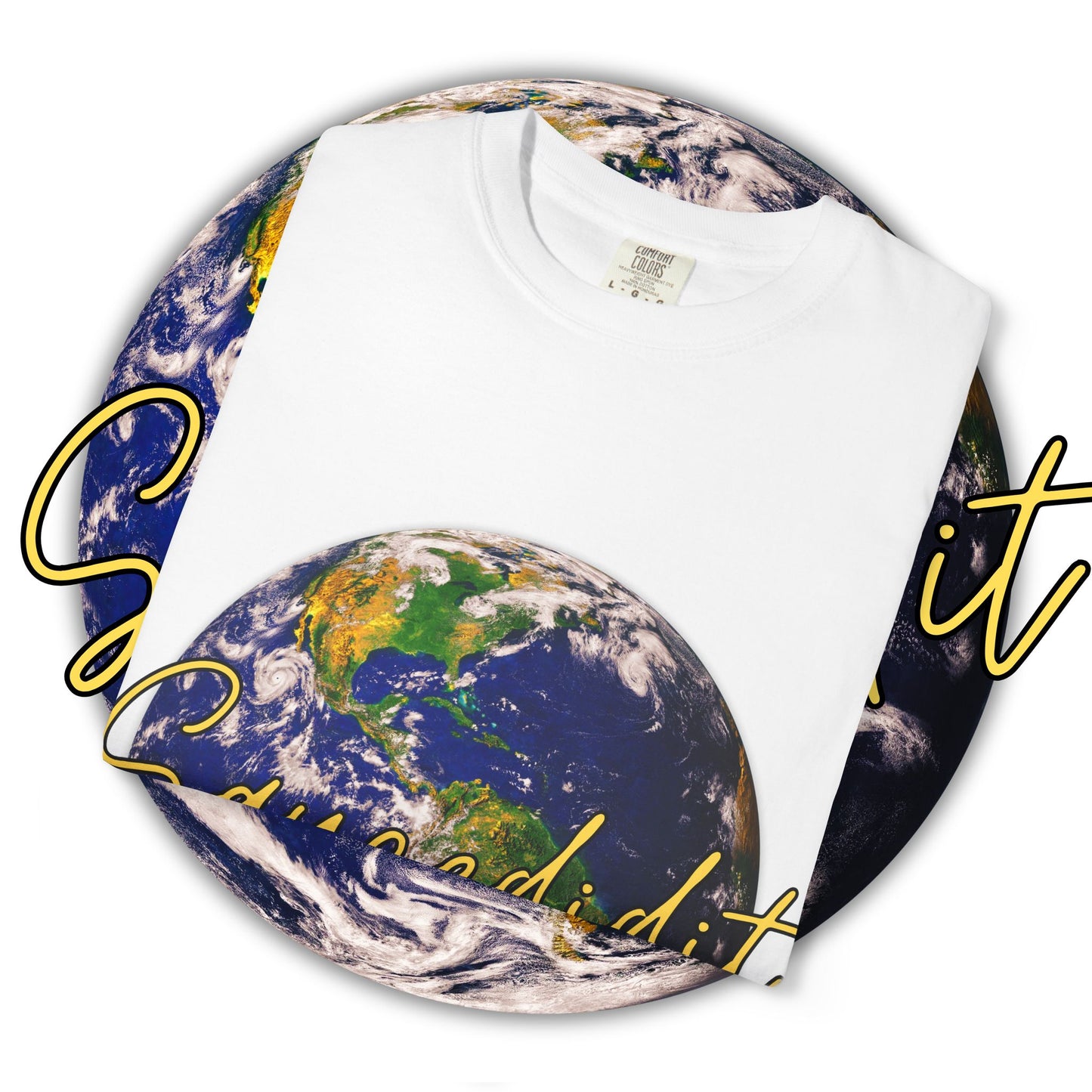 Earth Graphic T‑Shirt — 'Saucedidit' Script Planet Tee