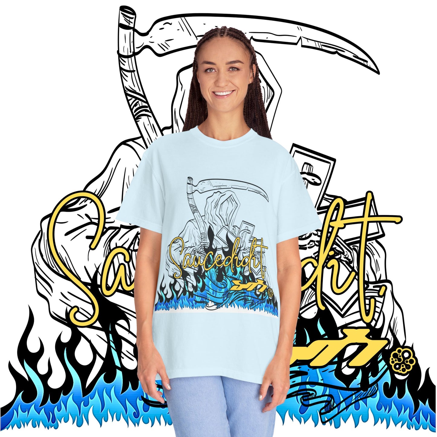 Grim Reaper Flames T-Shirt — "Sacred It" Graphic Tee