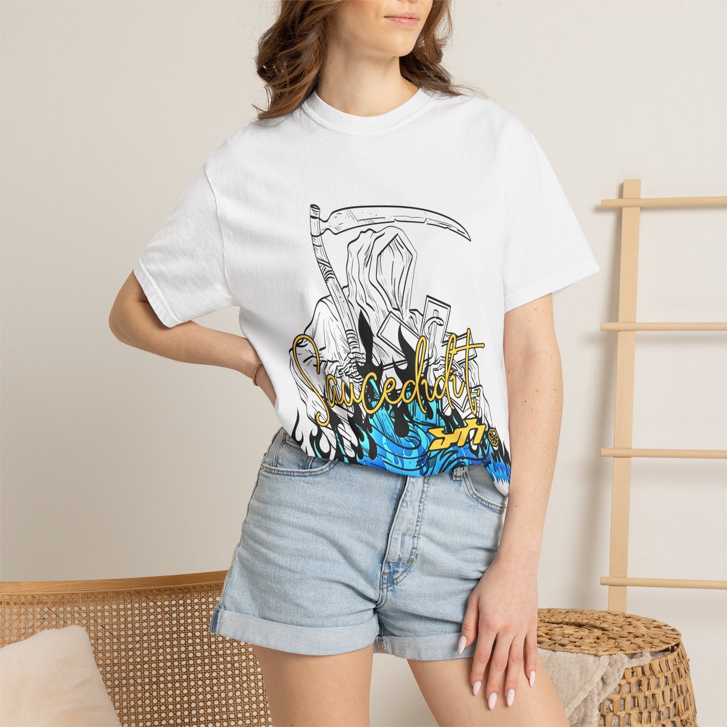 Grim Reaper Flames T-Shirt — "Sacred It" Graphic Tee