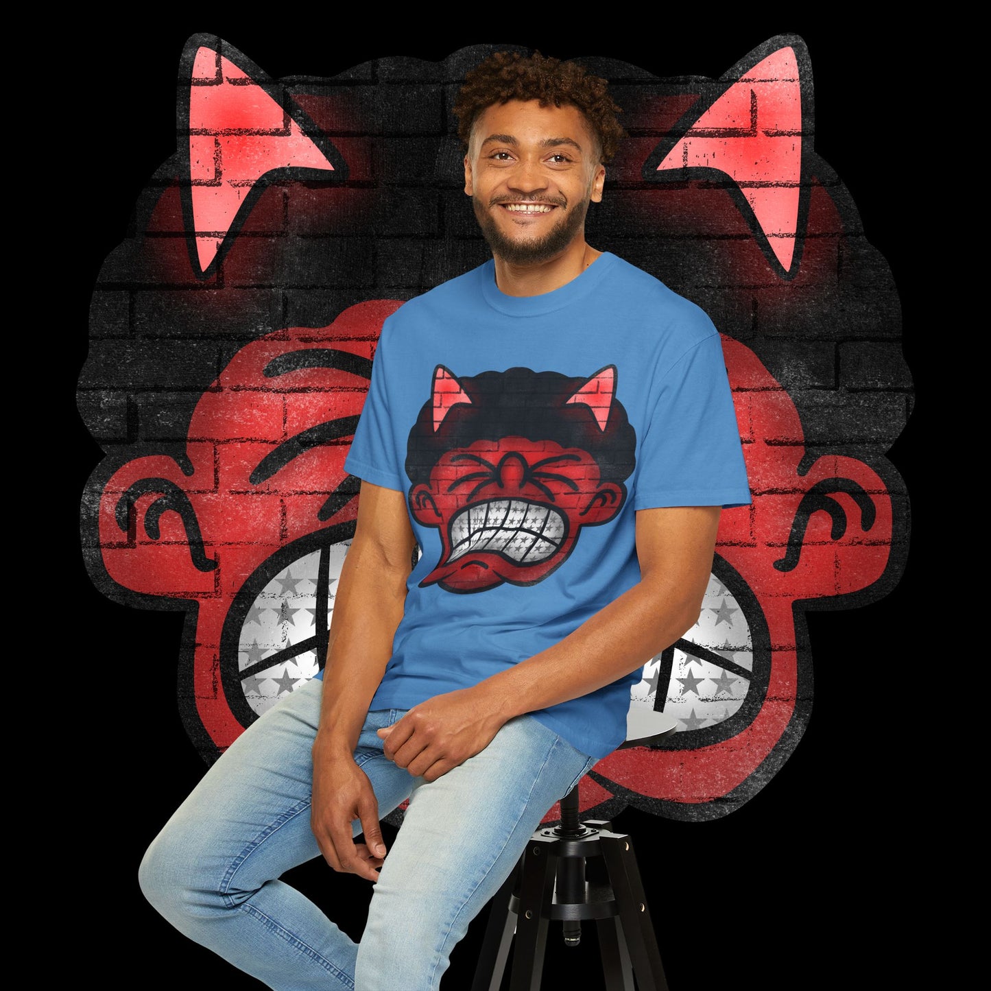 Devil Grin T-Shirt — Retro Graffiti Streetwear with 'SAVEDBYDT' Back Logo