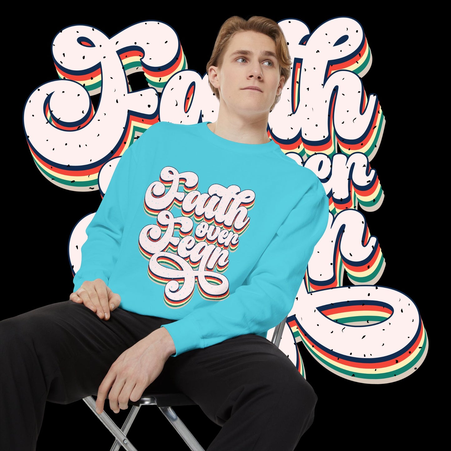 Faith Over Fear Retro Rainbow Sweatshirt