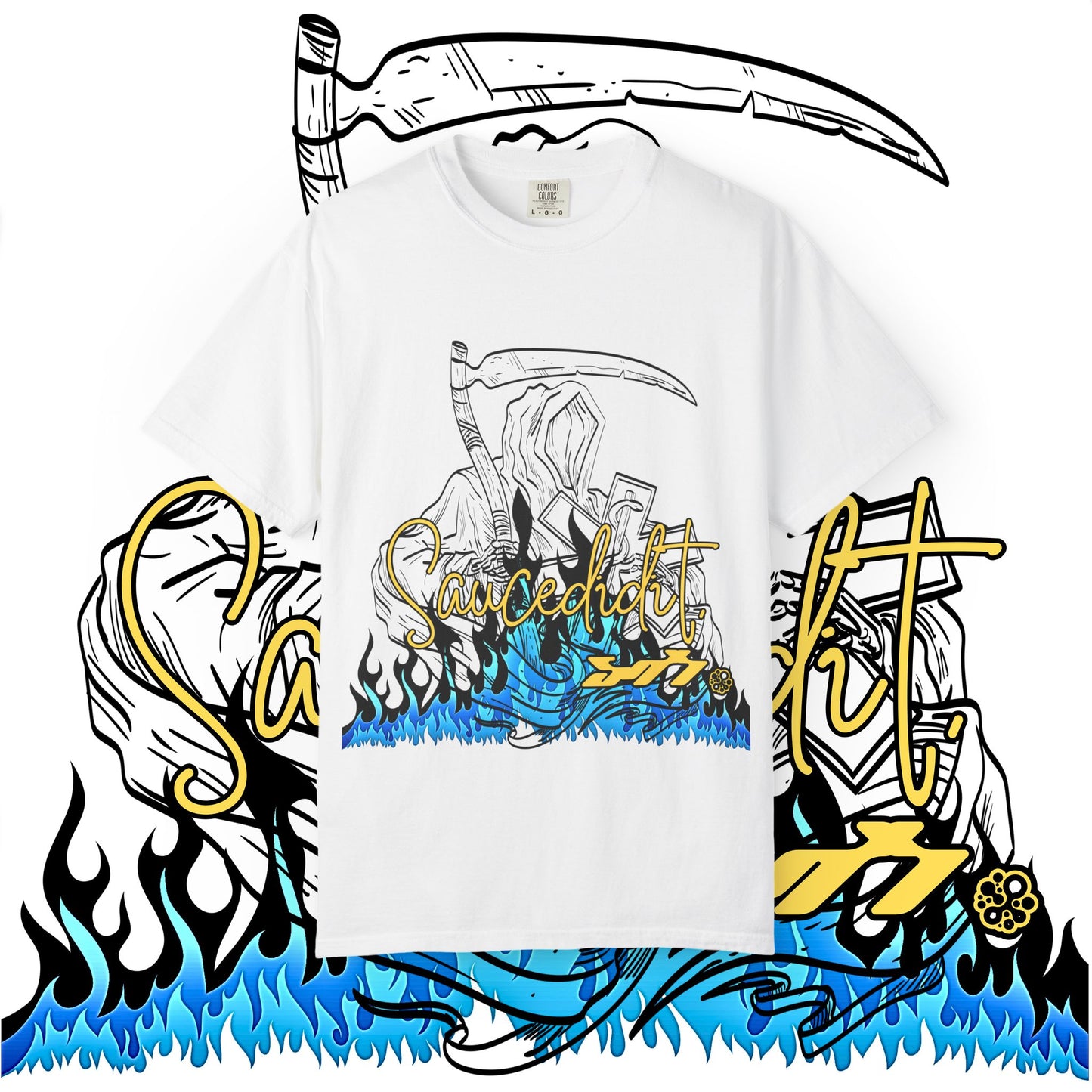 Grim Reaper Flames T-Shirt — "Sacred It" Graphic Tee