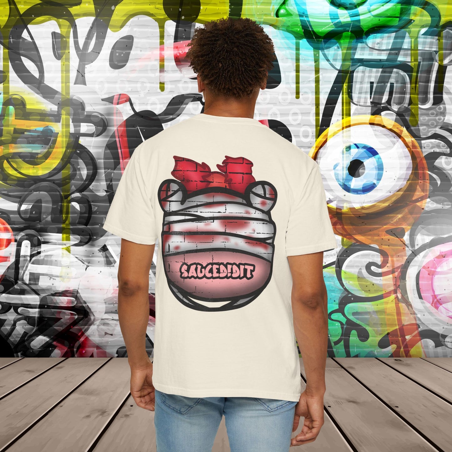 Graffiti Bandage Bear T-Shirt — 'SaucedIt' Streetwear Graphic Tee