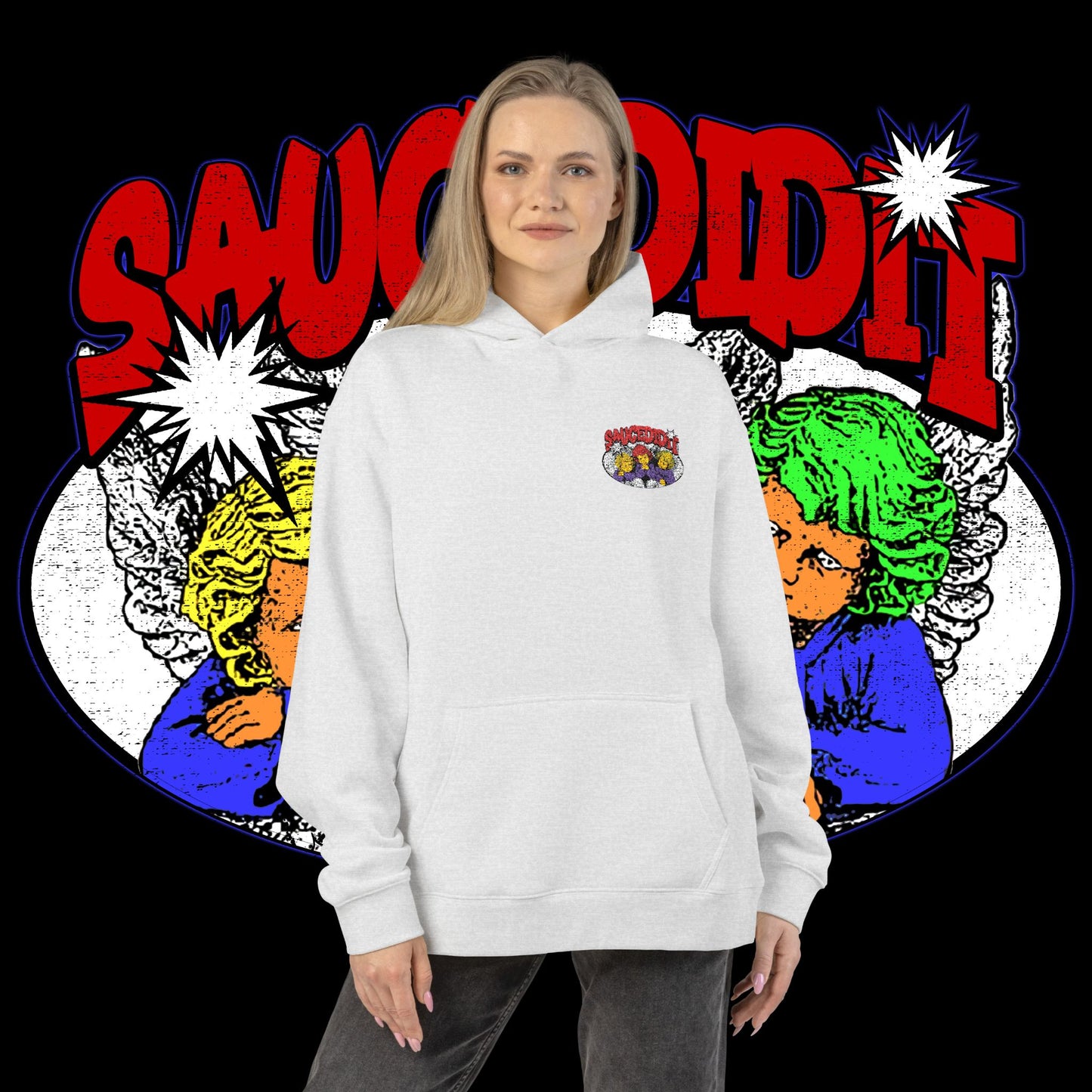 Sauced It Retro Pop Art Hoodie — 'Sauced It' Embroidered Graphic Pullover
