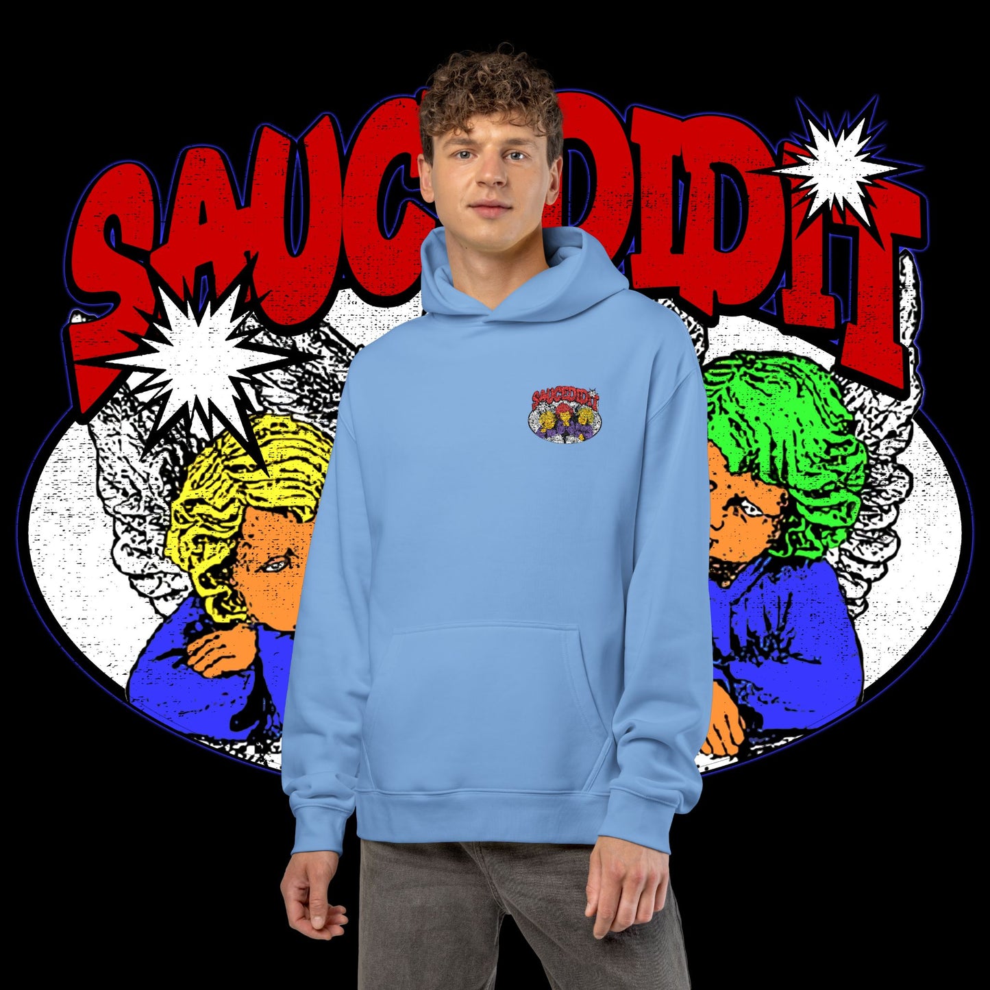 Sauced It Retro Pop Art Hoodie — 'Sauced It' Embroidered Graphic Pullover