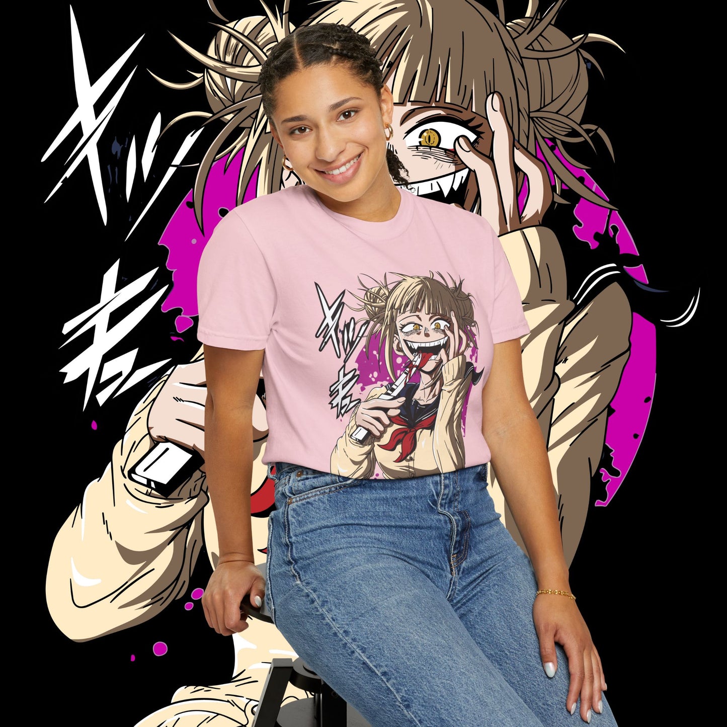 Anime Himiko Toga Unisex Garment-Dyed T-shirt, My Hero Academia, Villain Shirt, Cosplay Tee, Manga Fan Top
