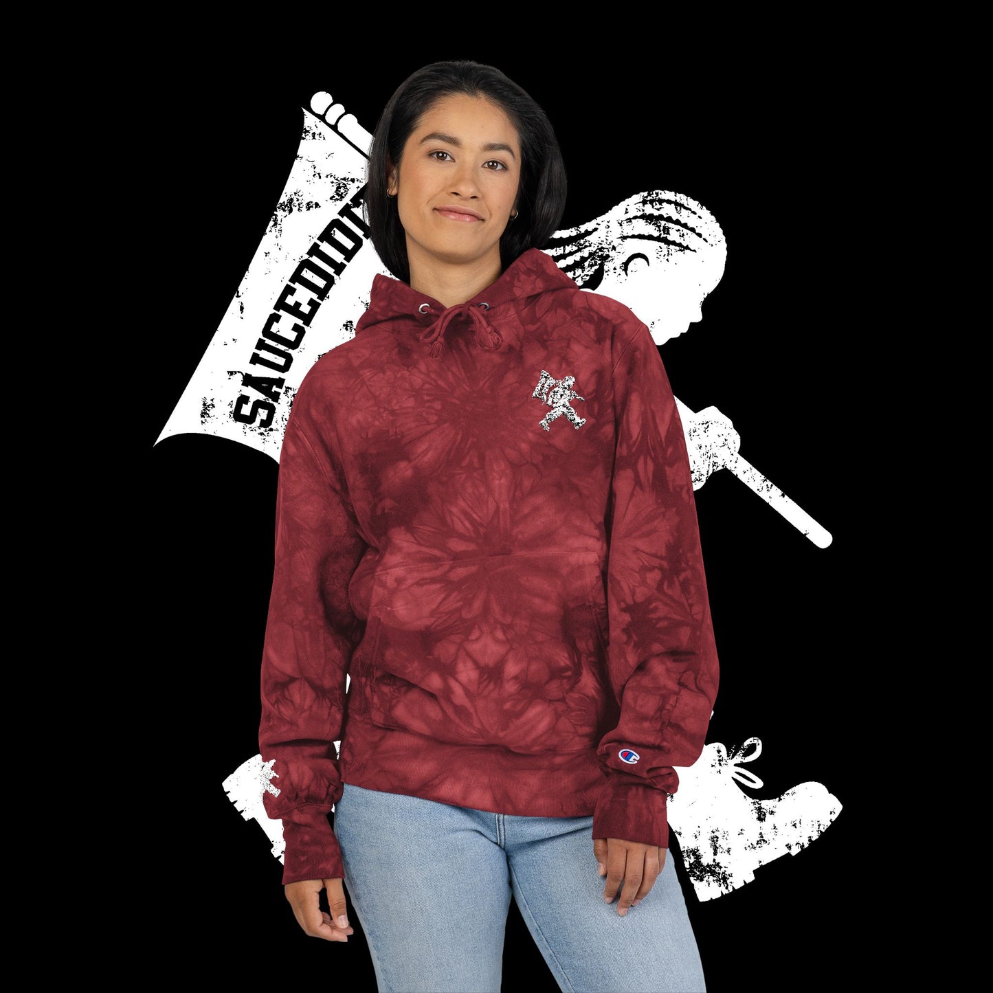 Embroidered Unisex Champion Tie-Dye Hoodie for Trendy Streetwear, Hip Urban Fashion Clothing, Limited Edition College Jacket, Custom Tie-Dye