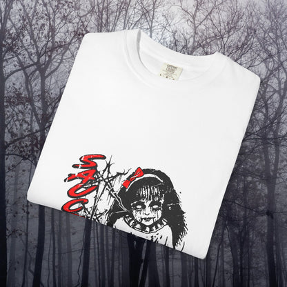 Creepy Doll Graphic Tee, Unisex Horror T-shirt, Spooky Gift, Halloween Apparel, Vintage Style Shirt, Gothic Fashion