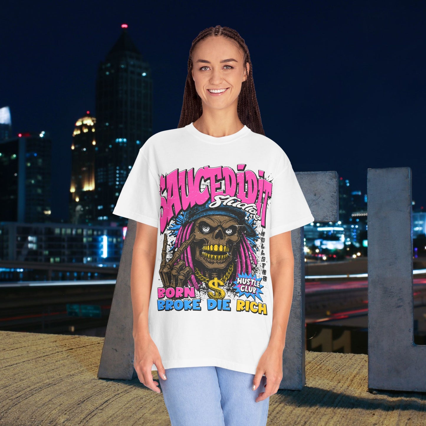 Graphic T-Shirt — "Saucedidit" Skull Design | Born Broke Die Rich Streetwear