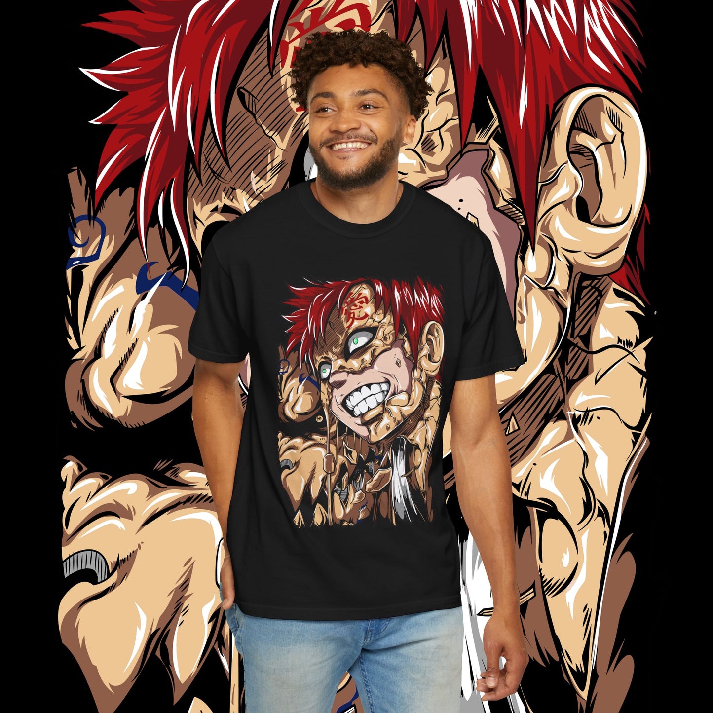 Anime Gaara of the Sand Unisex Garment-Dyed T-shirt, Japanese Manga Tee, Naruto Fan Gift, Cosplay Shirt, Geek Apparel