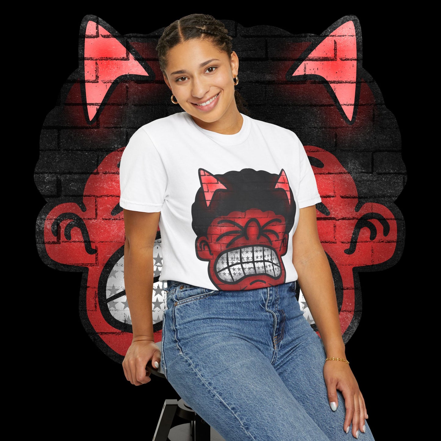 Devil Grin T-Shirt — Retro Graffiti Streetwear with 'SAVEDBYDT' Back Logo