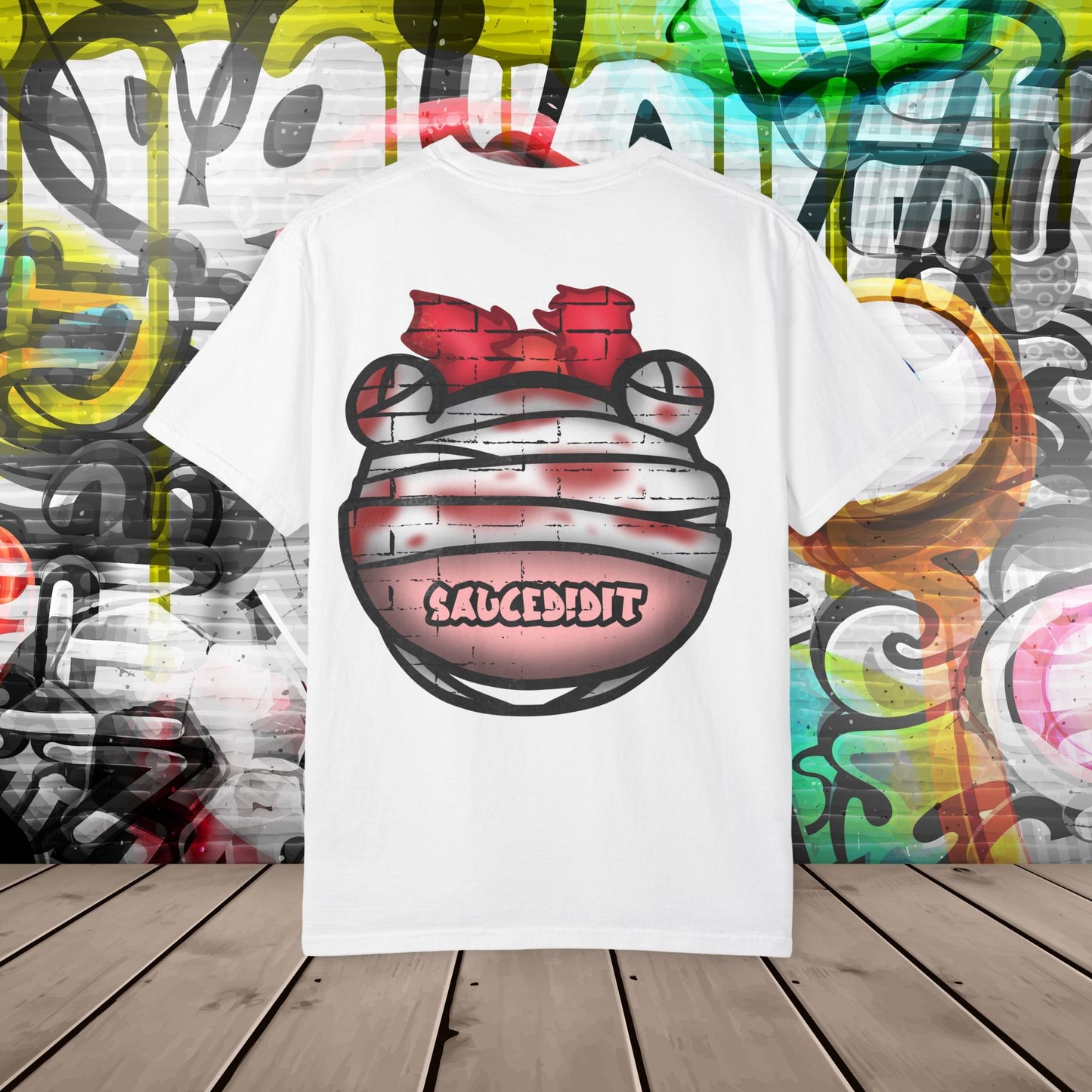 Graffiti Bandage Bear T-Shirt — 'SaucedIt' Streetwear Graphic Tee