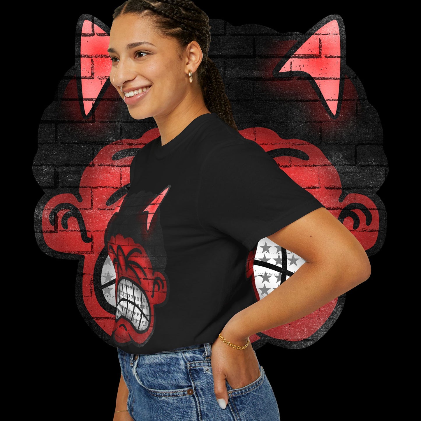 Devil Grin T-Shirt — Retro Graffiti Streetwear with 'SAVEDBYDT' Back Logo