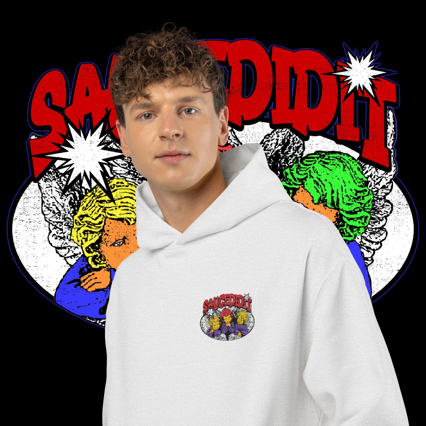 Sauced It Retro Pop Art Hoodie — 'Sauced It' Embroidered Graphic Pullover