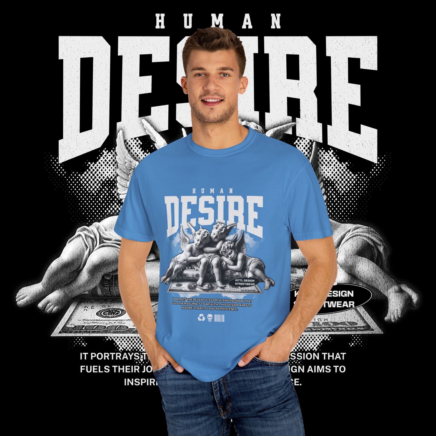 Human Desire Unisex Garment-Dyed T-shirt, Vintage Tee, Graphic Top, Trendy Shirt, Minimalist Clothing, Hipster Apparel