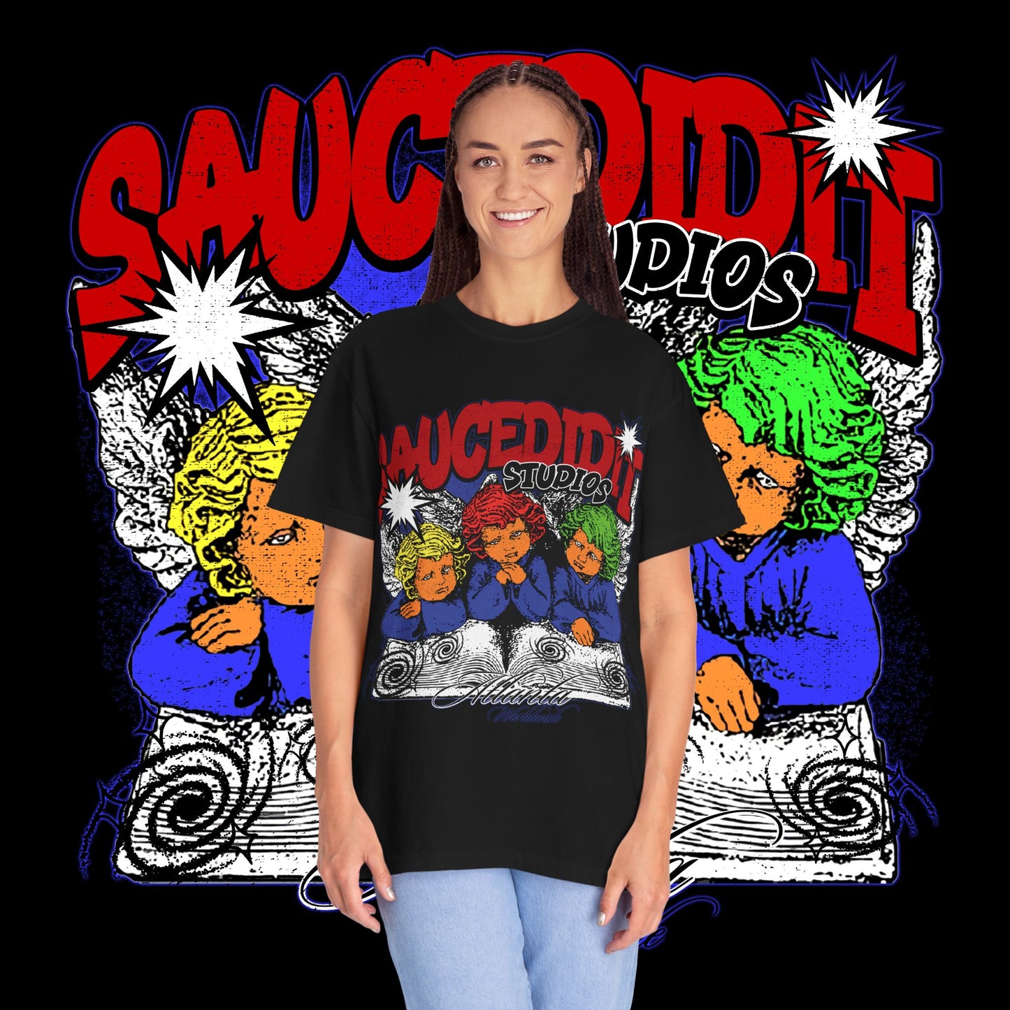 Saucedidit Cartoon Trio Graphic T-Shirt