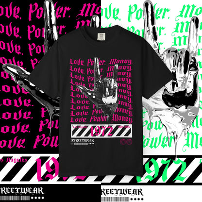 Love Power Money Unisex Garment-Dyed T-shirt, Money Manifestation Tee, Positive Affirmation Shirt, Law of Attraction Clothing, Spiritual