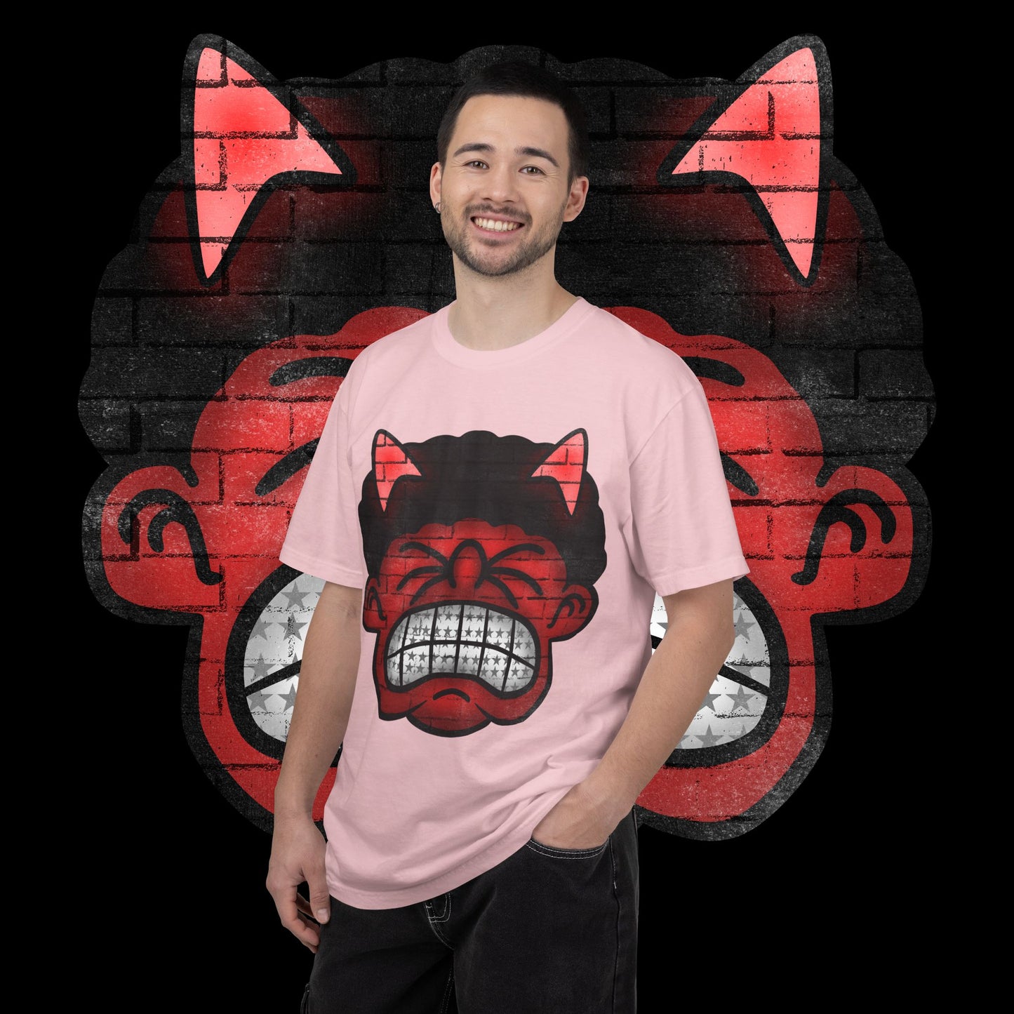Devil Grin T-Shirt — Retro Graffiti Streetwear with 'SAVEDBYDT' Back Logo
