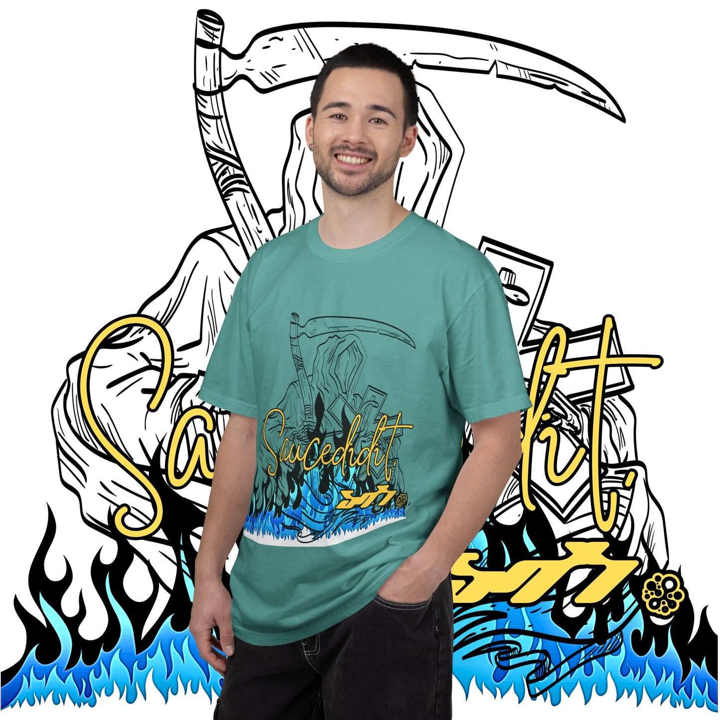 Grim Reaper Flames T-Shirt — "Sacred It" Graphic Tee