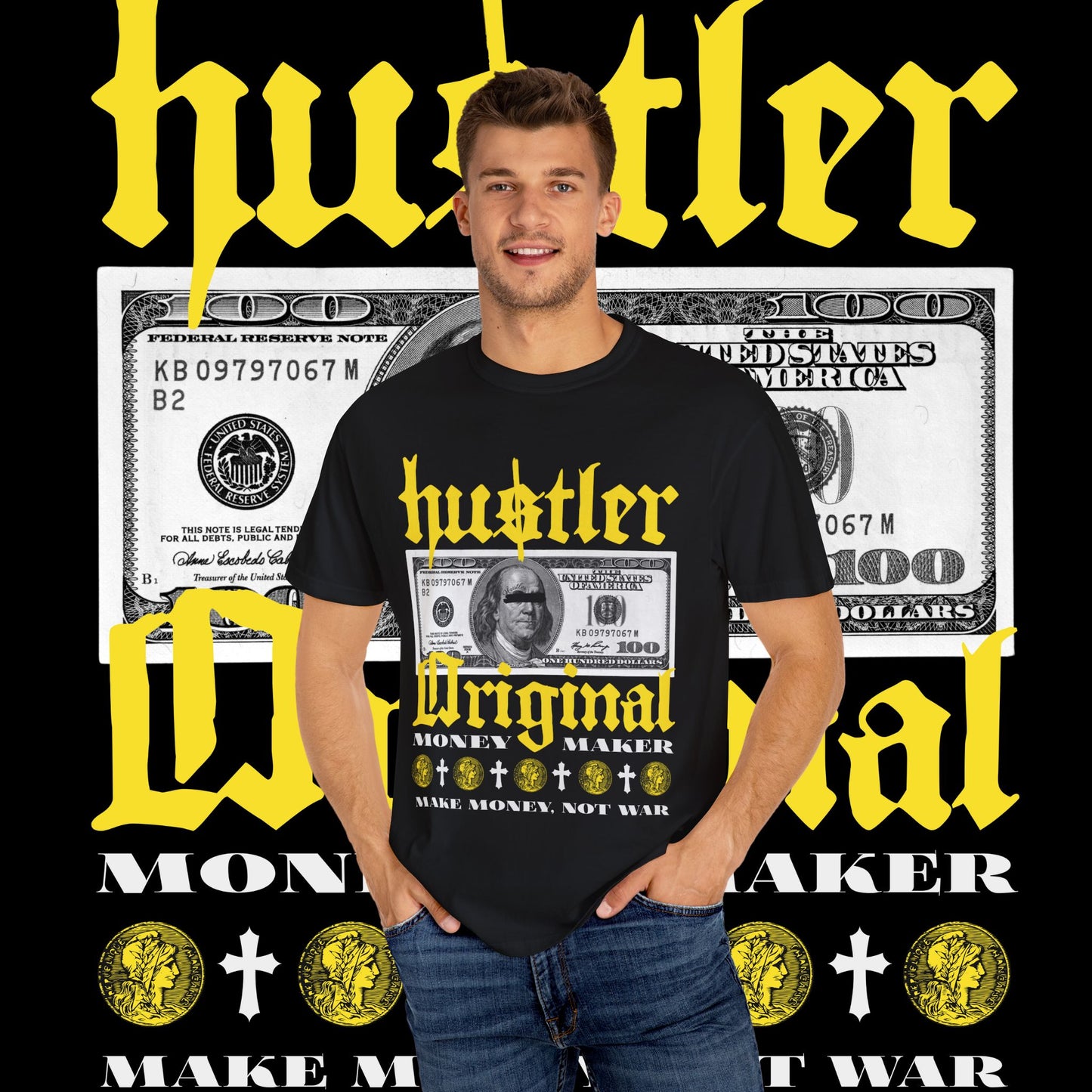 Hustler Unisex Garment-Dyed T-Shirt, Vintage Style Tee, Money Maker Apparel, Unique Graphic Shirt, Streetwear Fashion