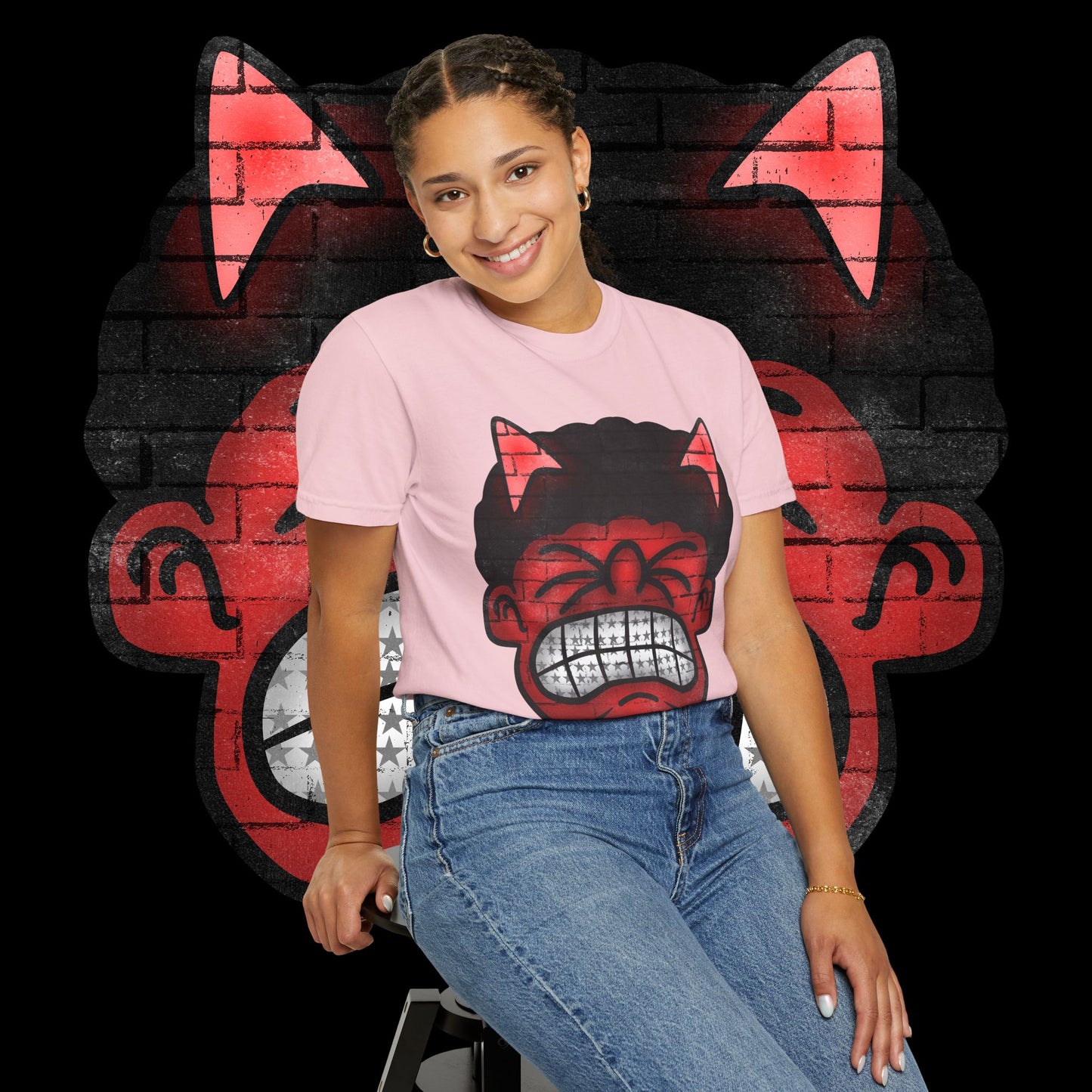 Devil Grin T-Shirt — Retro Graffiti Streetwear with 'SAVEDBYDT' Back Logo