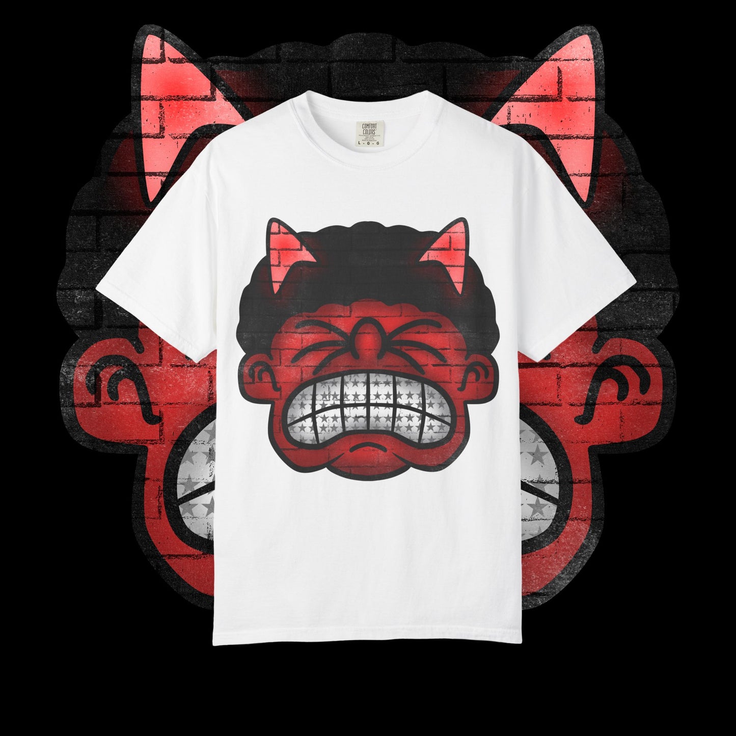 Devil Grin T-Shirt — Retro Graffiti Streetwear with 'SAVEDBYDT' Back Logo