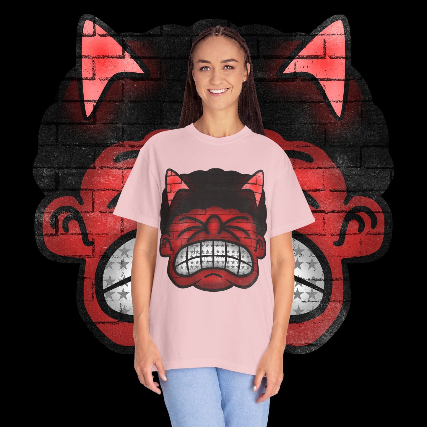 Devil Grin T-Shirt — Retro Graffiti Streetwear with 'SAVEDBYDT' Back Logo