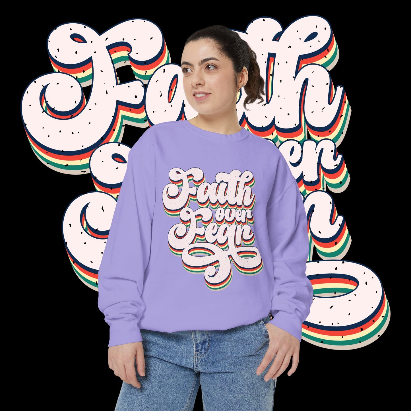 Faith Over Fear Retro Rainbow Sweatshirt
