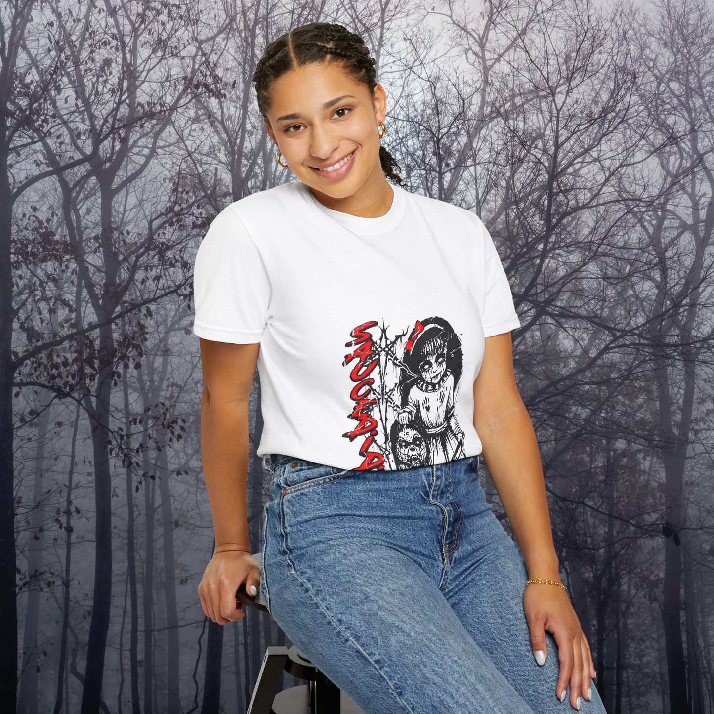 Creepy Doll Graphic Tee, Unisex Horror T-shirt, Spooky Gift, Halloween Apparel, Vintage Style Shirt, Gothic Fashion