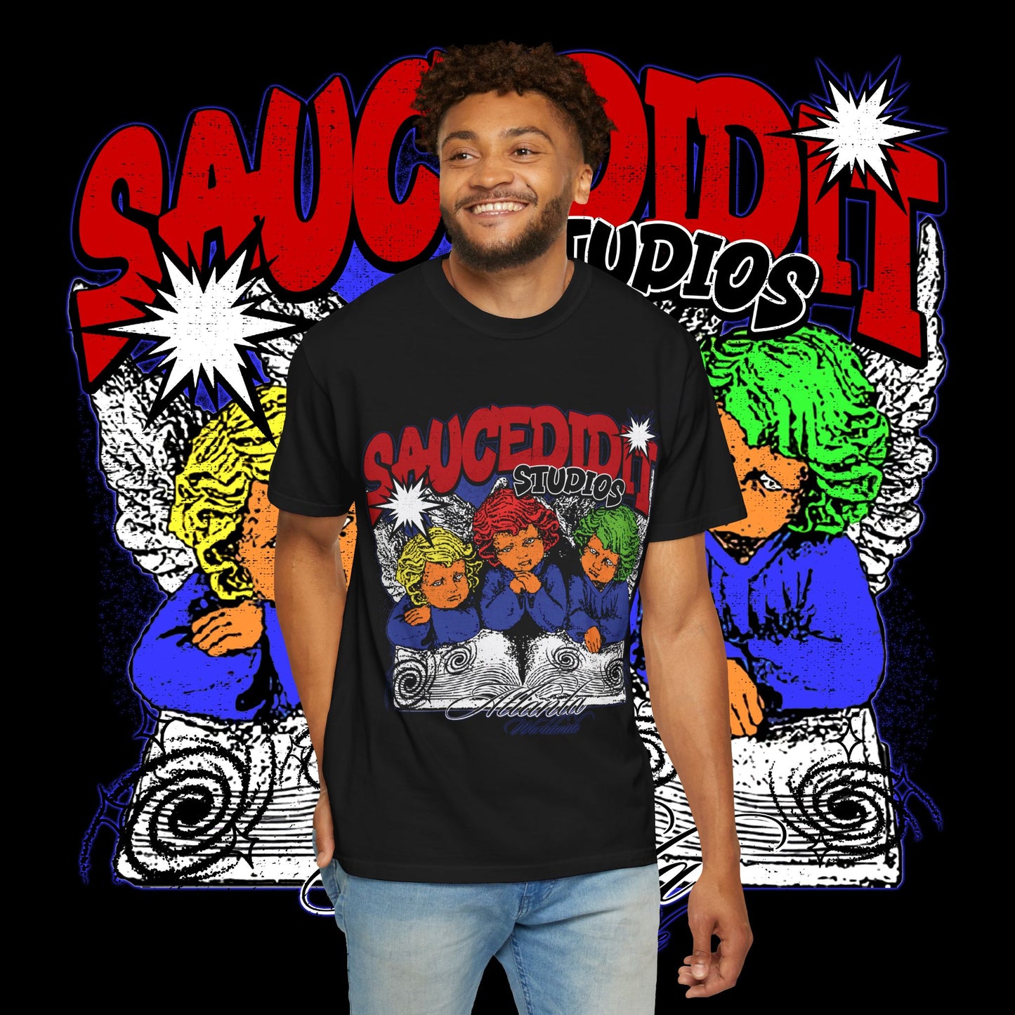 Saucedidit Cartoon Trio Graphic T-Shirt