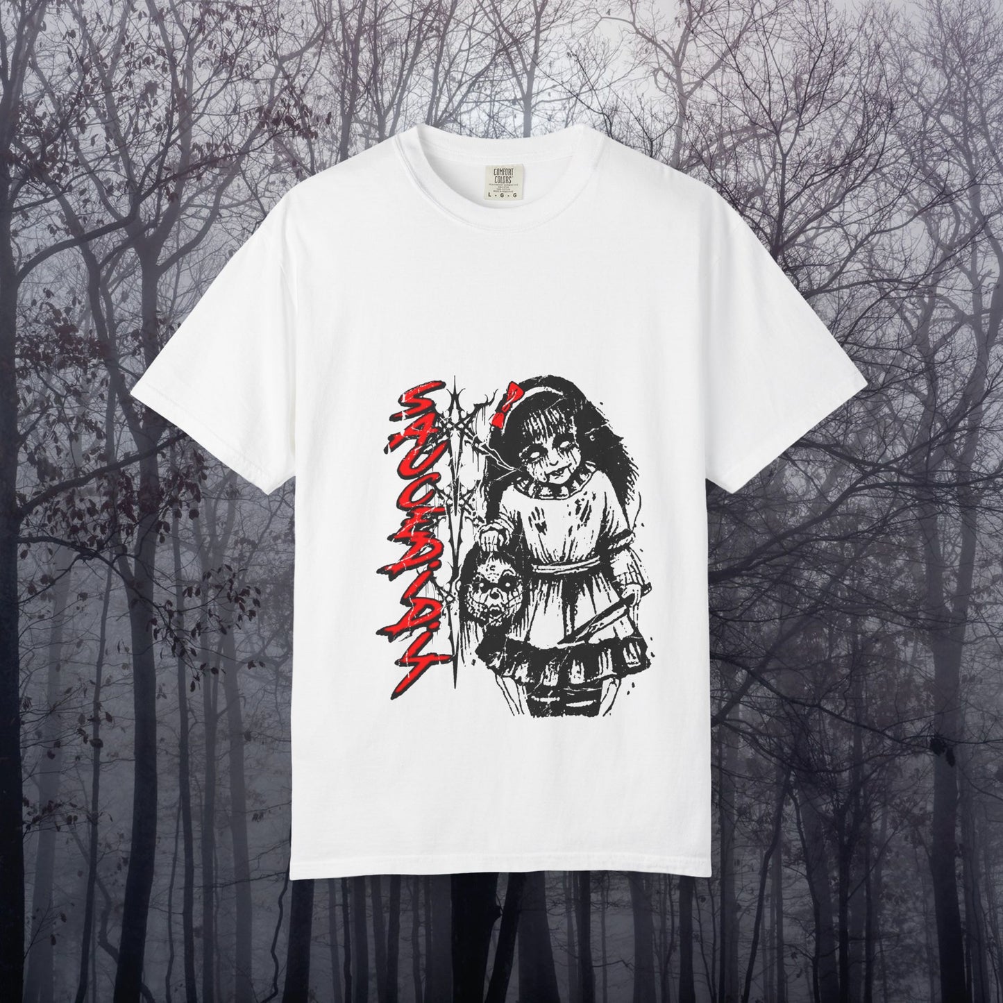 Creepy Doll Graphic Tee, Unisex Horror T-shirt, Spooky Gift, Halloween Apparel, Vintage Style Shirt, Gothic Fashion