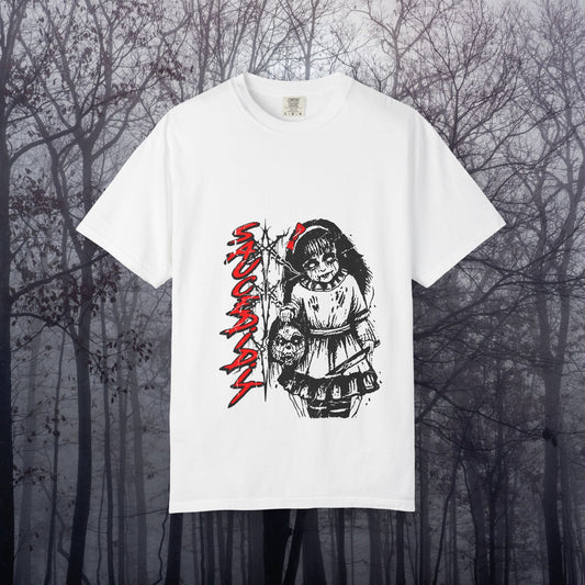 Creepy Doll Graphic Tee, Unisex Horror T-shirt, Spooky Gift, Halloween Apparel, Vintage Style Shirt, Gothic Fashion