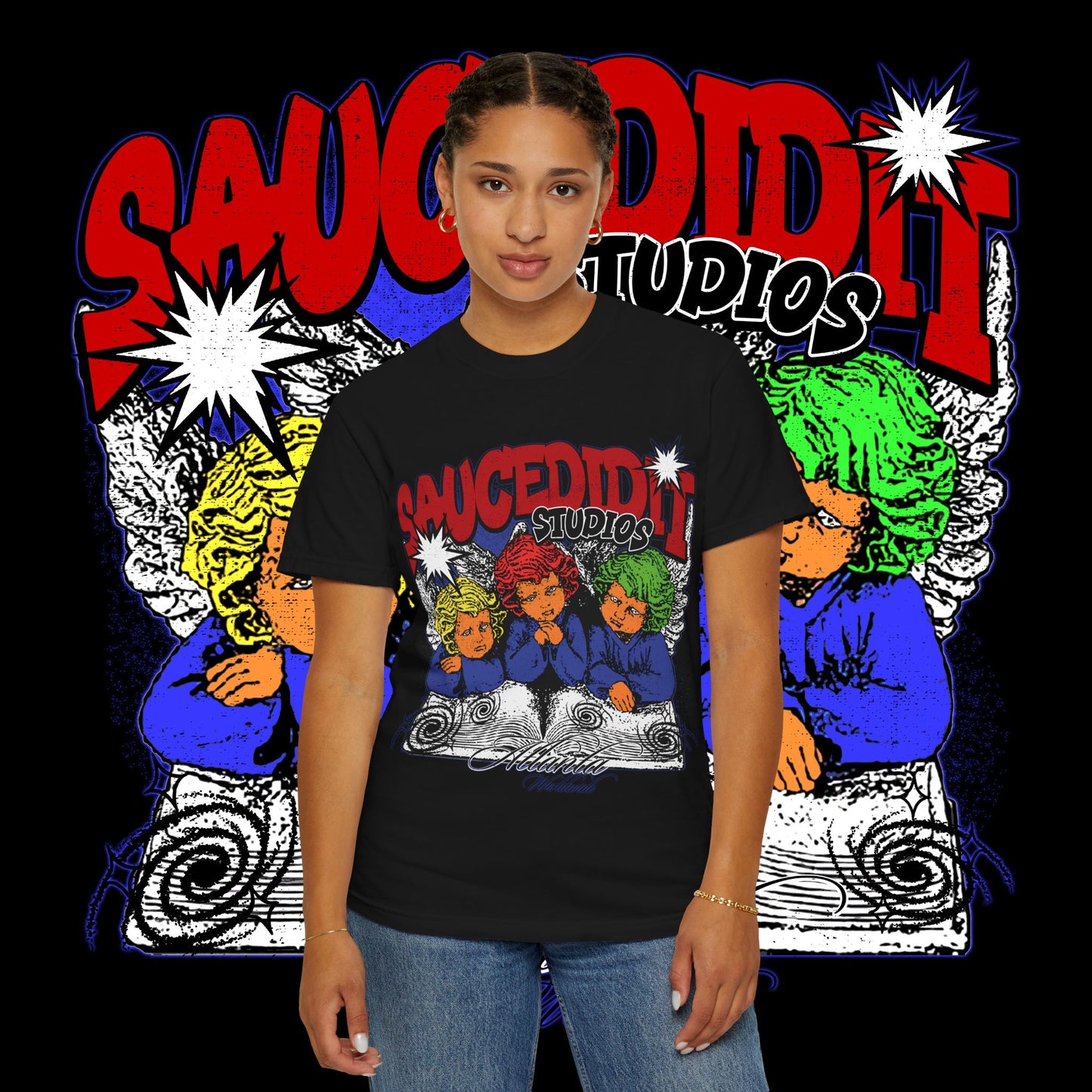 Saucedidit Cartoon Trio Graphic T-Shirt