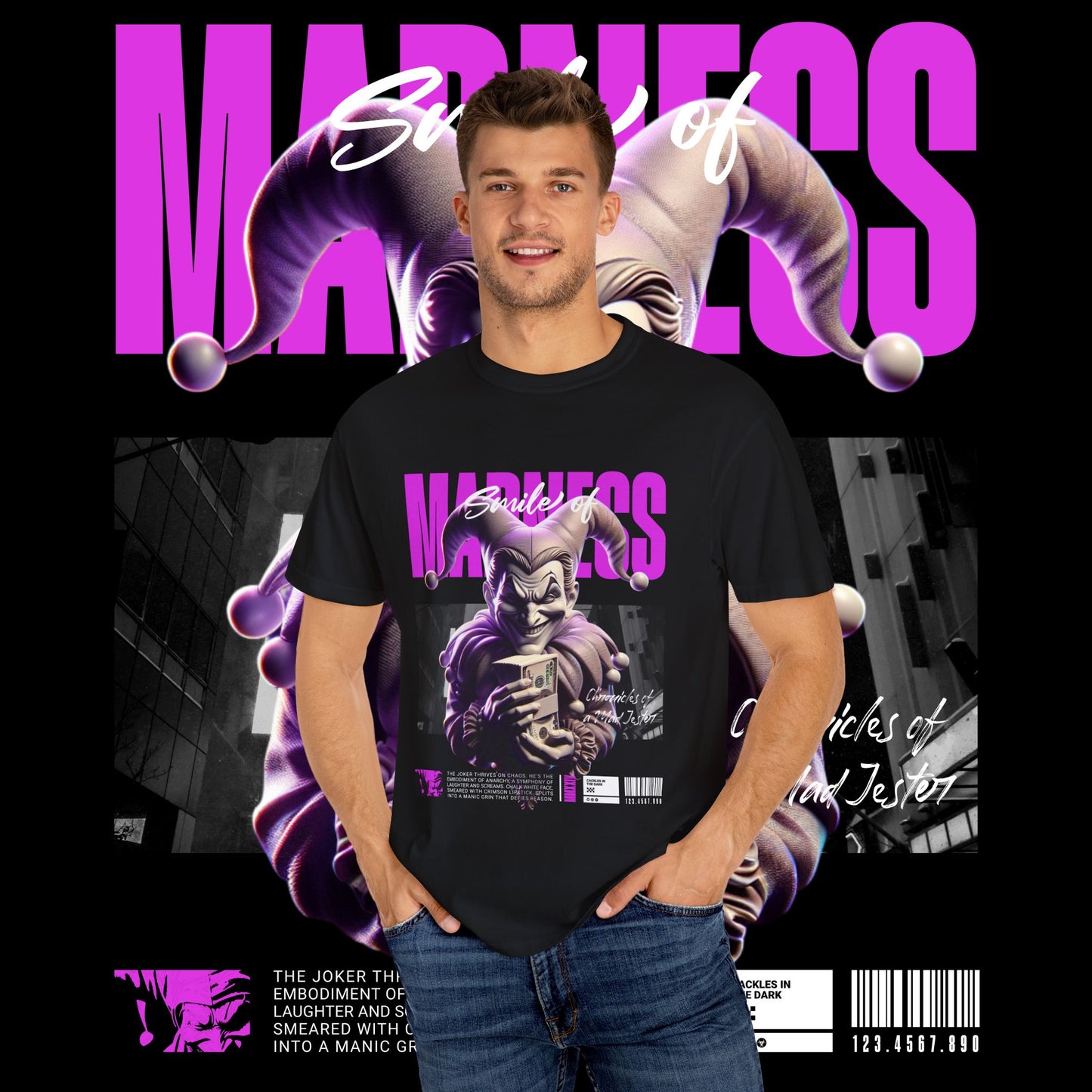 Vintage Smile of Madness Unisex Garment-Dyed T-shirt, Retro Tee, Graphic Tee, Cool Shirt, Hipster Top, Funny T-shirt, Unique Gift