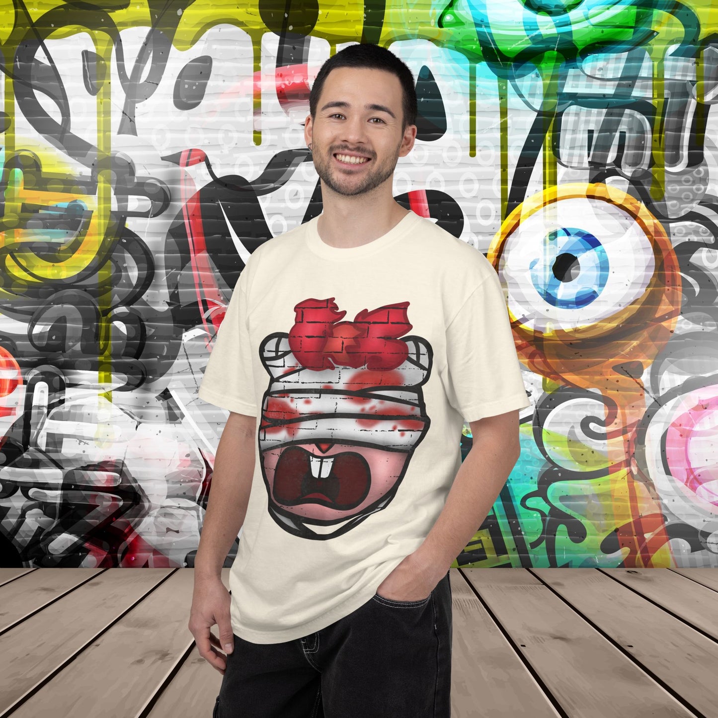 Graffiti Bandage Bear T-Shirt — 'SaucedIt' Streetwear Graphic Tee