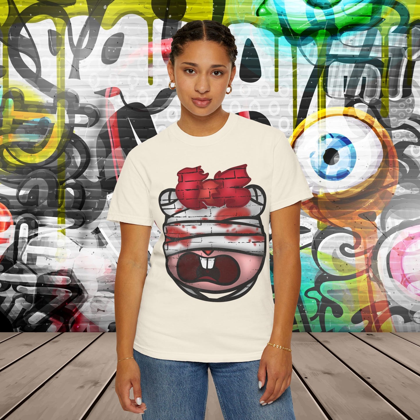 Graffiti Bandage Bear T-Shirt — 'SaucedIt' Streetwear Graphic Tee