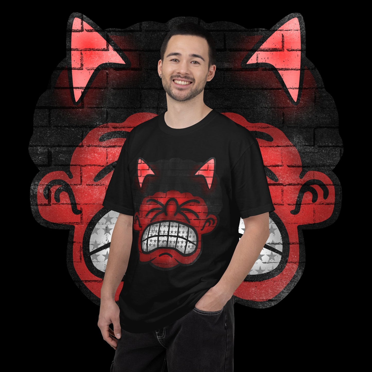 Devil Grin T-Shirt — Retro Graffiti Streetwear with 'SAVEDBYDT' Back Logo