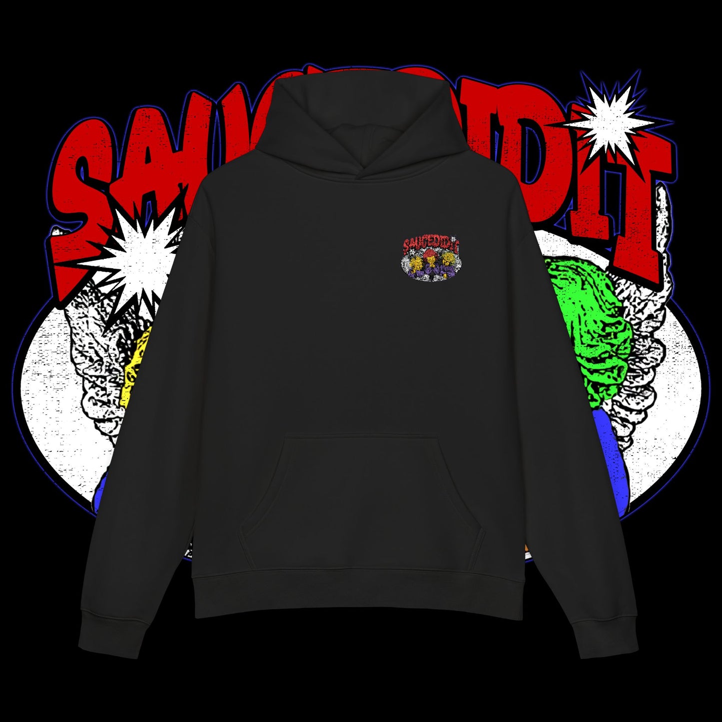 Sauced It Retro Pop Art Hoodie — 'Sauced It' Embroidered Graphic Pullover